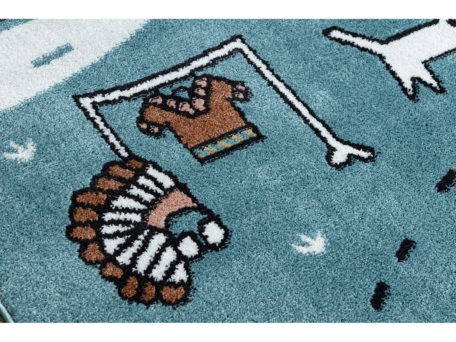 Tapis FUN Indian pour enfants, village indien, animaux bleu 240x330 cm