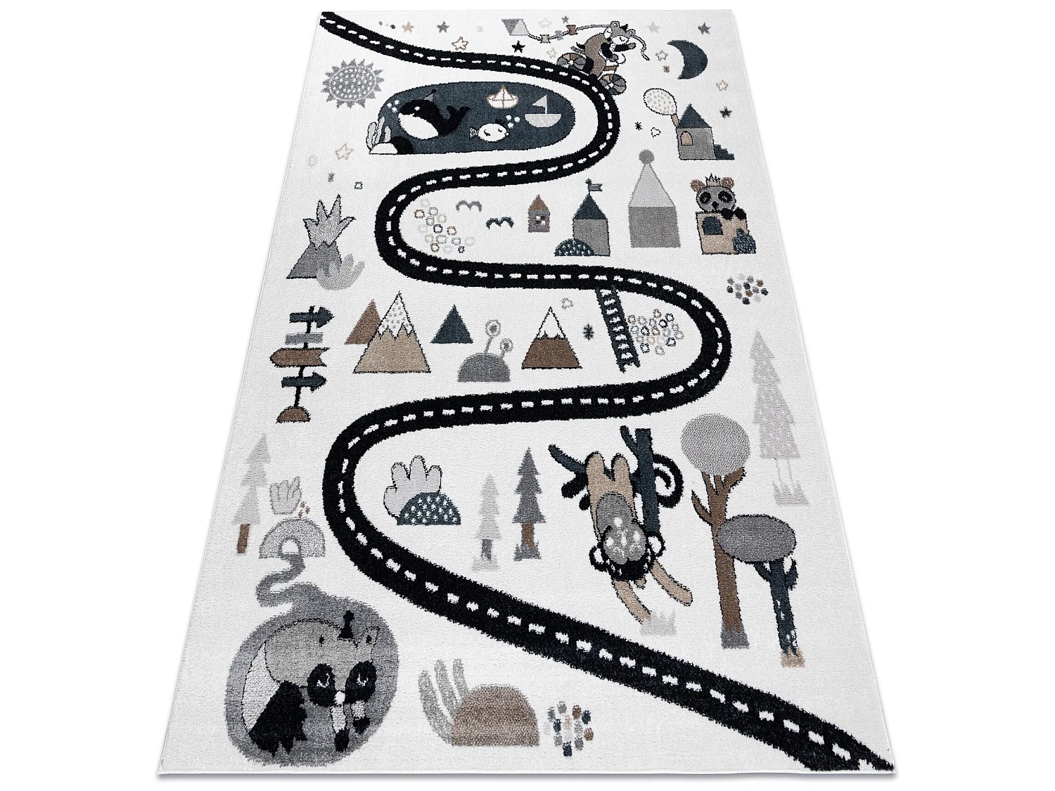 Tapijt FUN Route voor kinderen, straat, dieren crème 180x270 cm