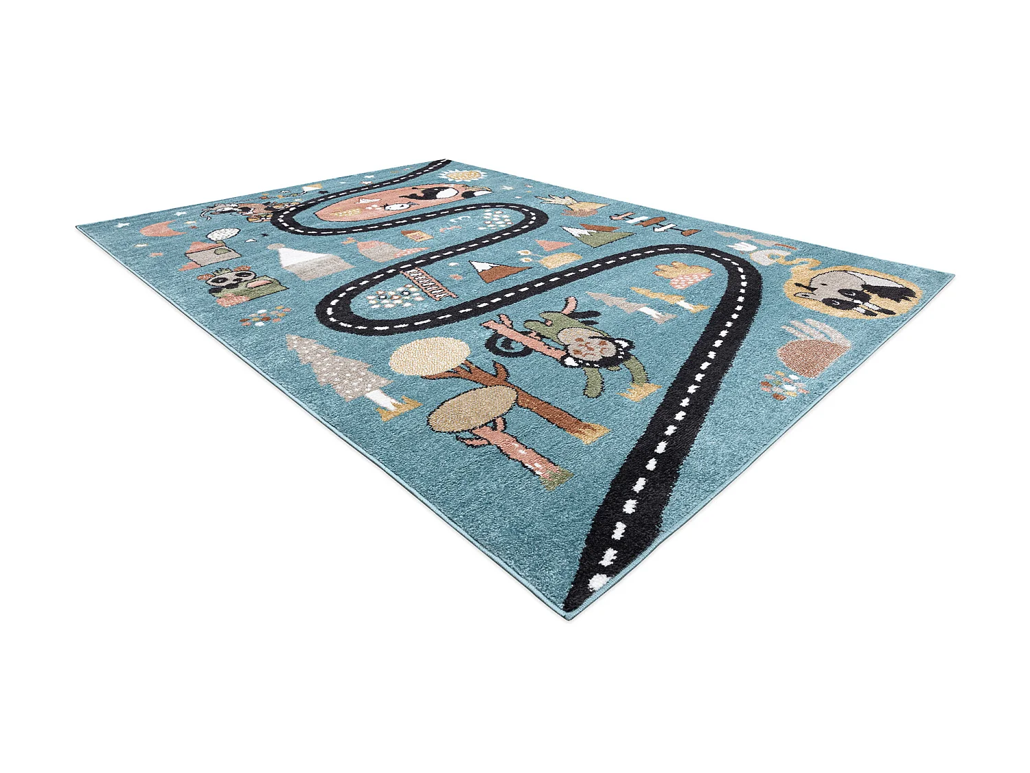 Tapijt FUN Route voor kinderen, straat, dieren blauw 120x170 cm