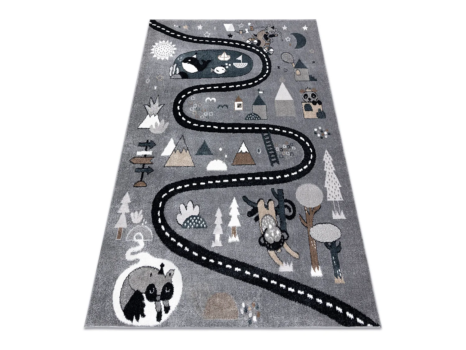 Tappeto FUN Route per bambini, strada, animali grigio 240x330 cm