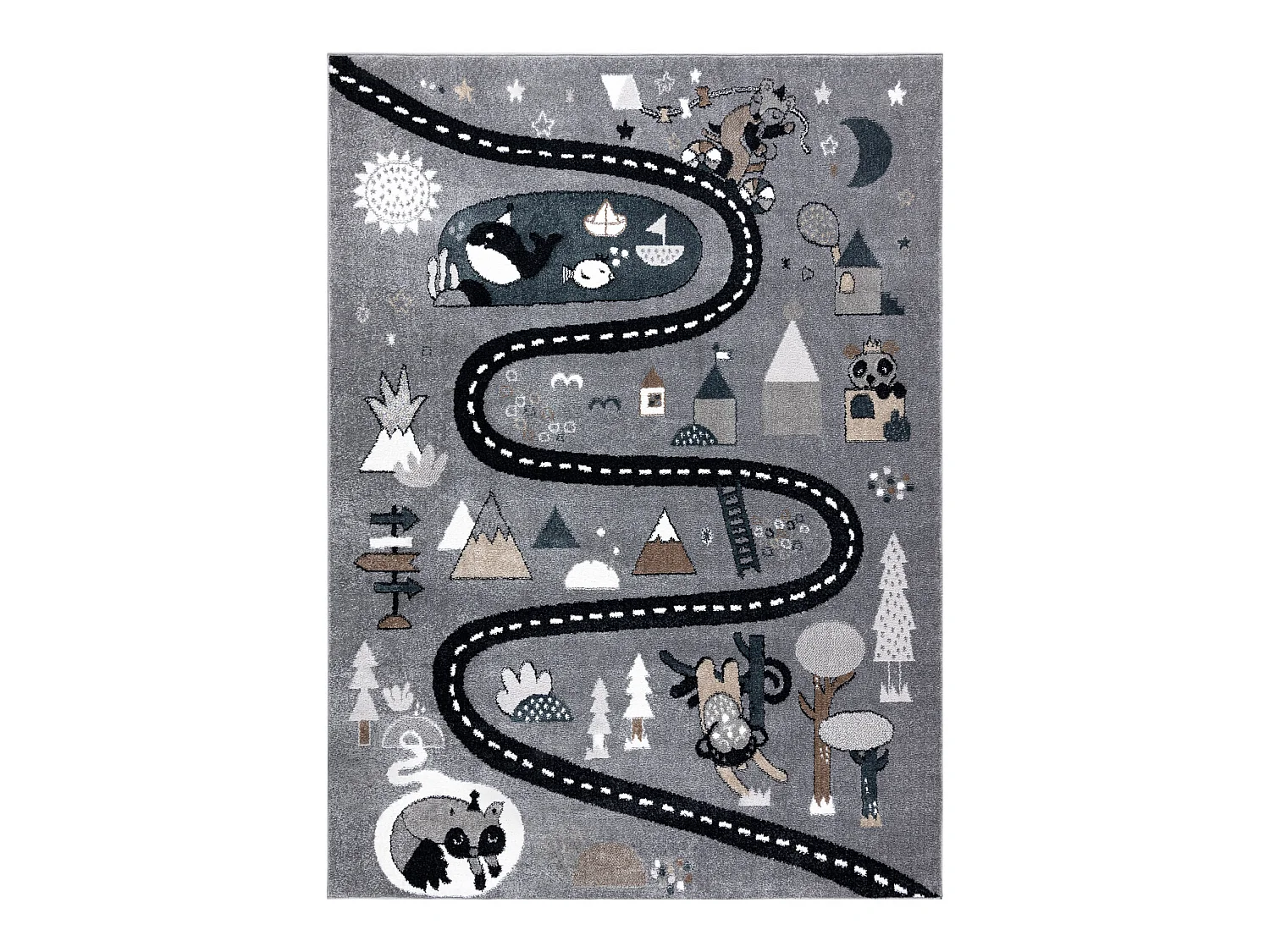 Tappeto FUN Route per bambini, strada, animali grigio 240x330 cm