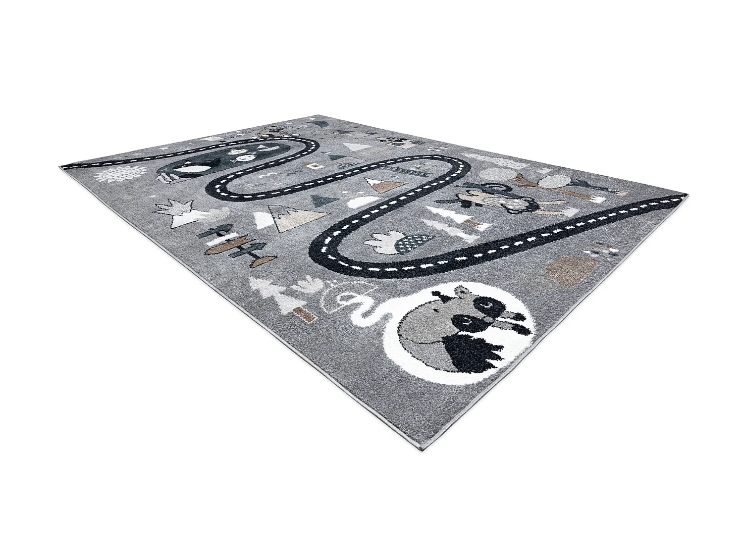 Tappeto FUN Route per bambini, strada, animali grigio 240x330 cm