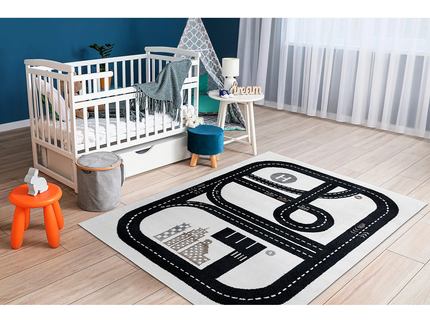 Tapis FUN Track pour enfants, rue, ville crème 140x190 cm