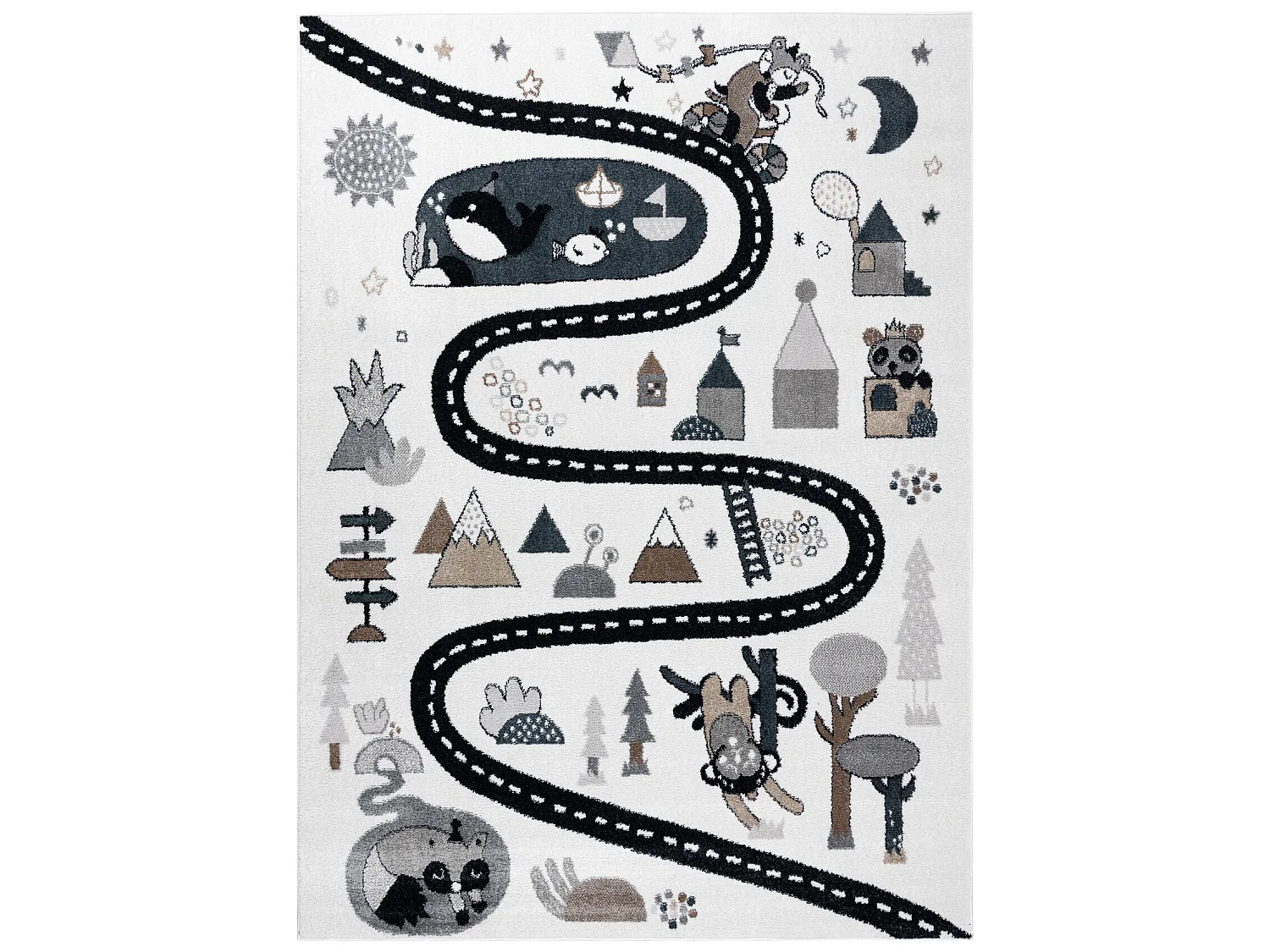 Tapijt FUN Route voor kinderen, straat, dieren crème 120x170 cm