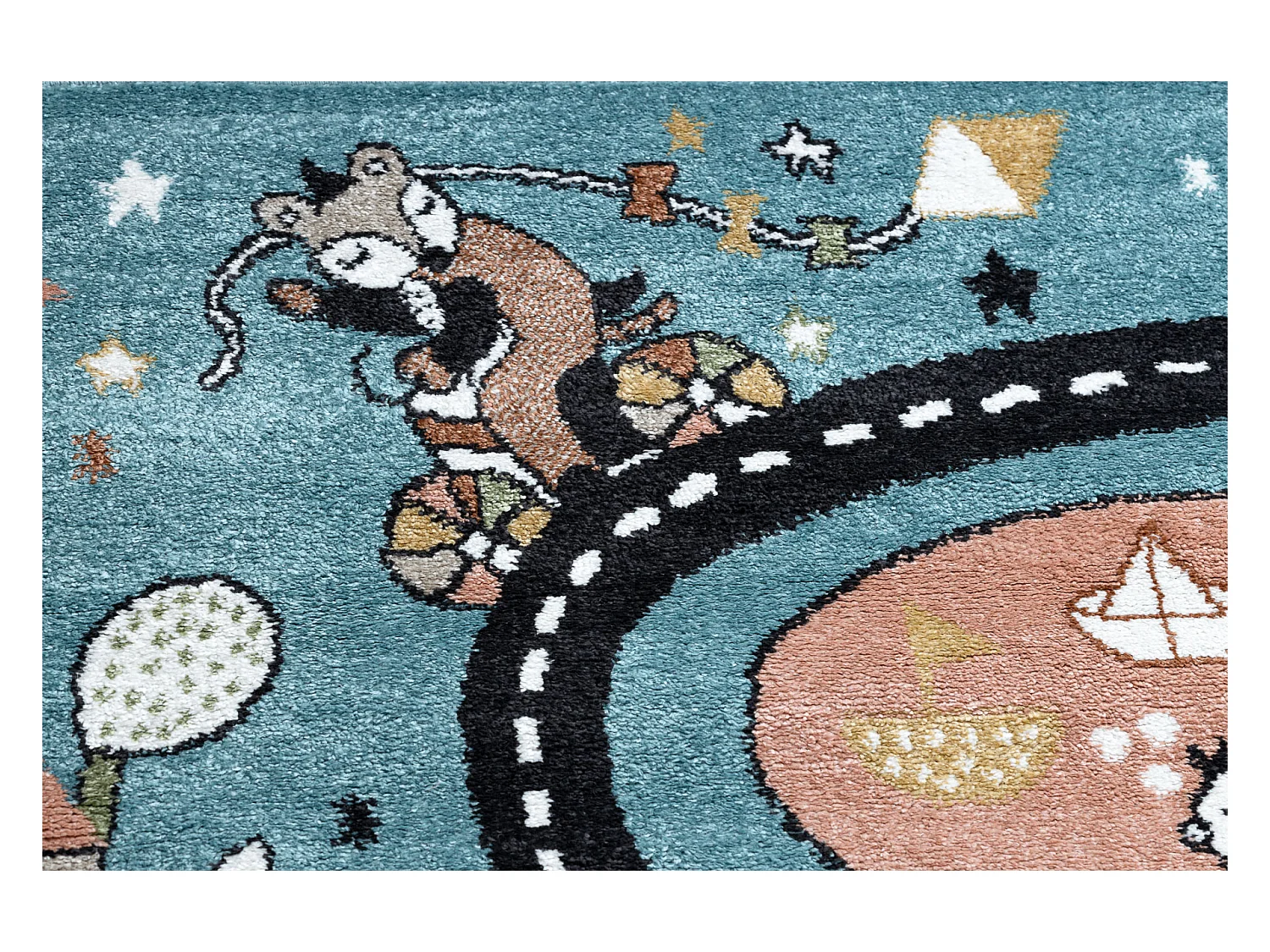 Tapijt FUN Route voor kinderen, straat, dieren blauw 180x270 cm