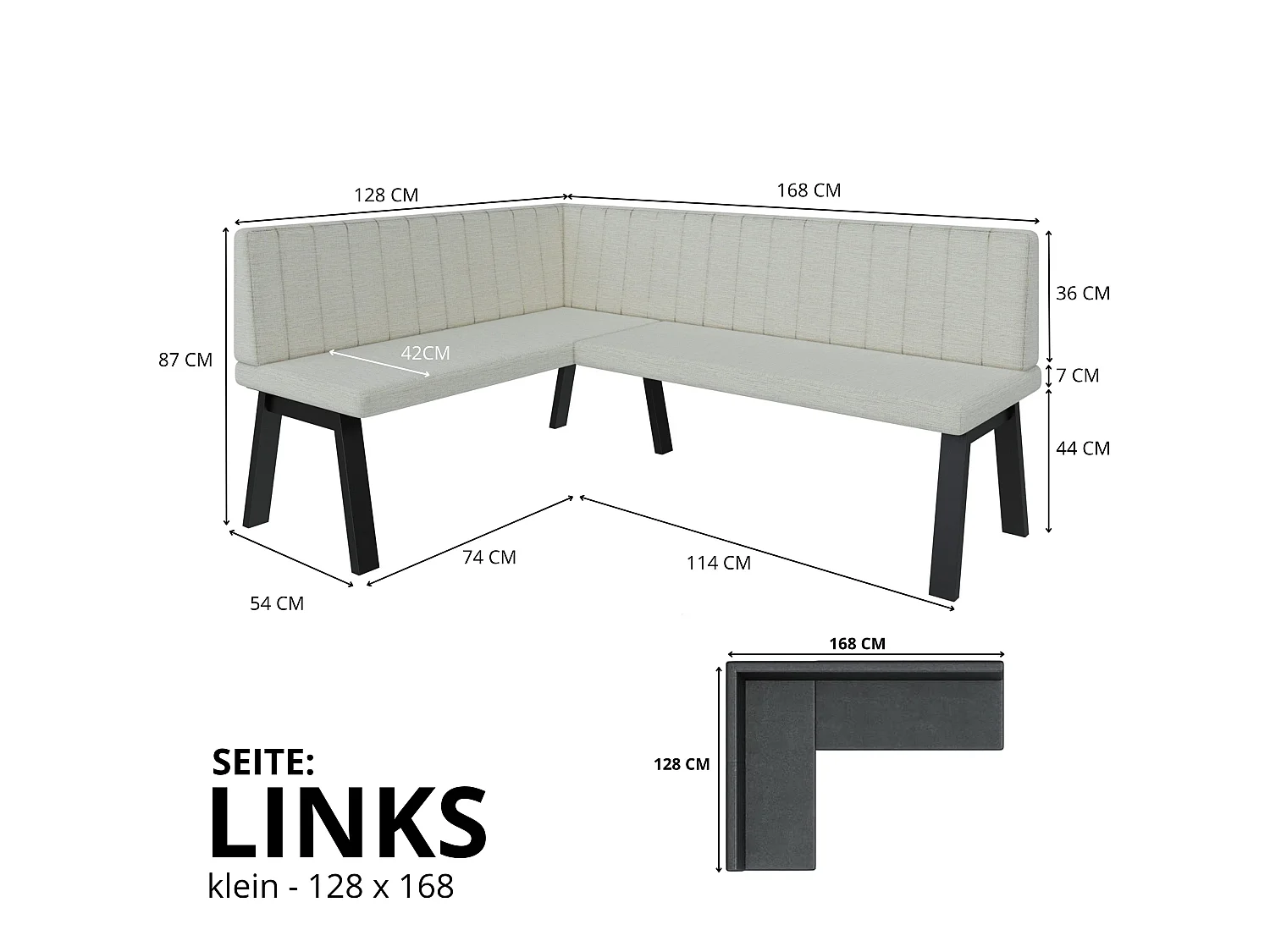 Banquette d’angle Akiko Metal A -128x168-Gauche-Soft29- Similicuir|Ensemble banquette d’angle|Cuisine|moderne|Coin salon|Coin repas
