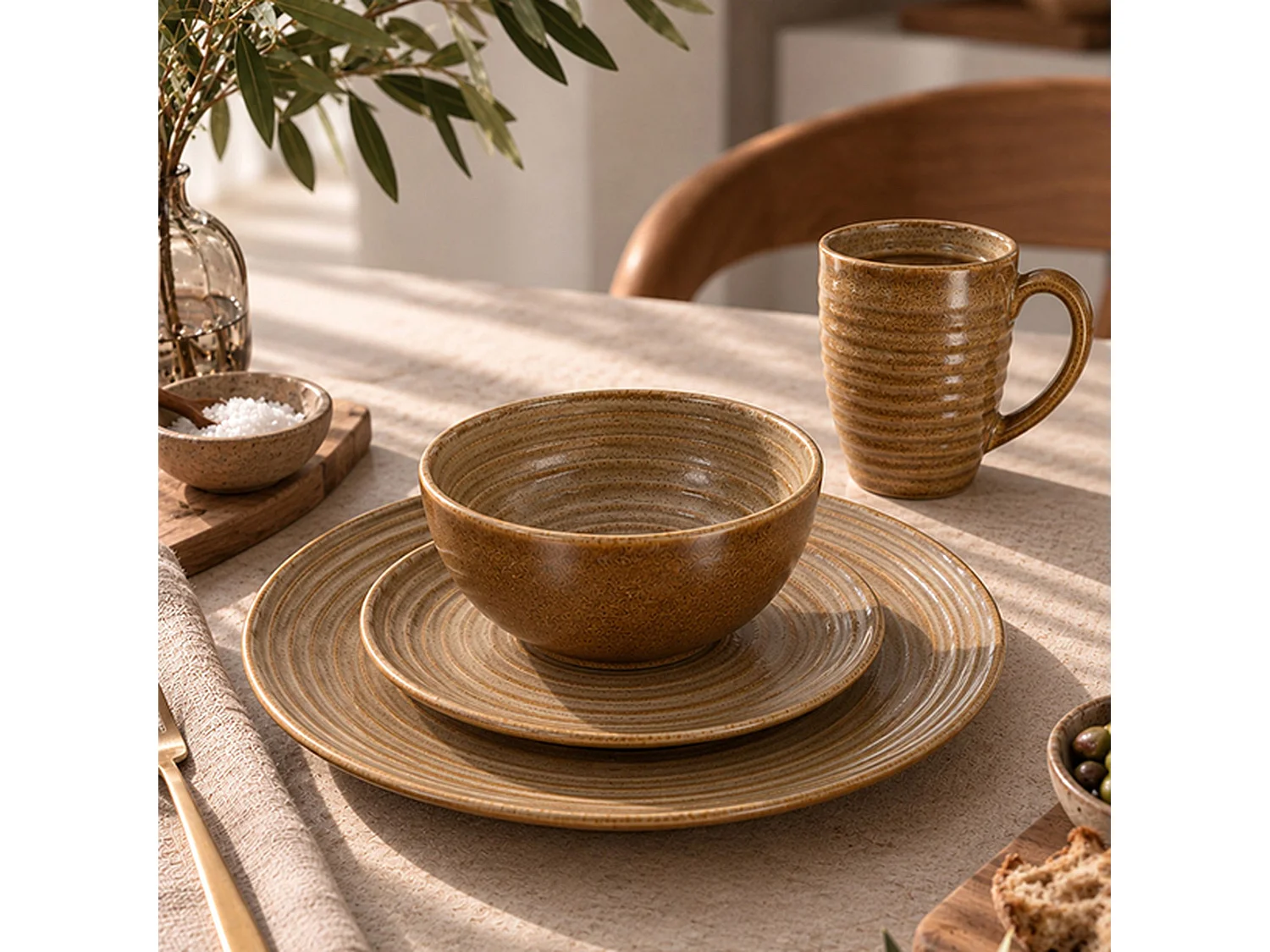 Novastyl - Lot De 6 Bols Turbolino 16.5cm En Gres Caramel
