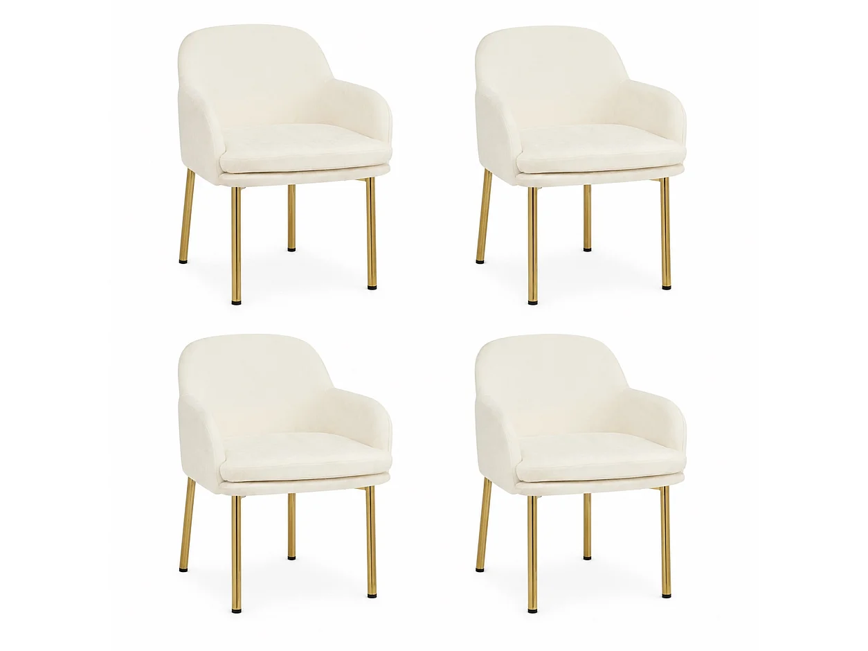 Lot de 4 Chaises de Salle à Manger Modernes 58.5x62x78cm - chaise rembourrée - pieds de chaise réglables en hauteur - Blanc et Doré