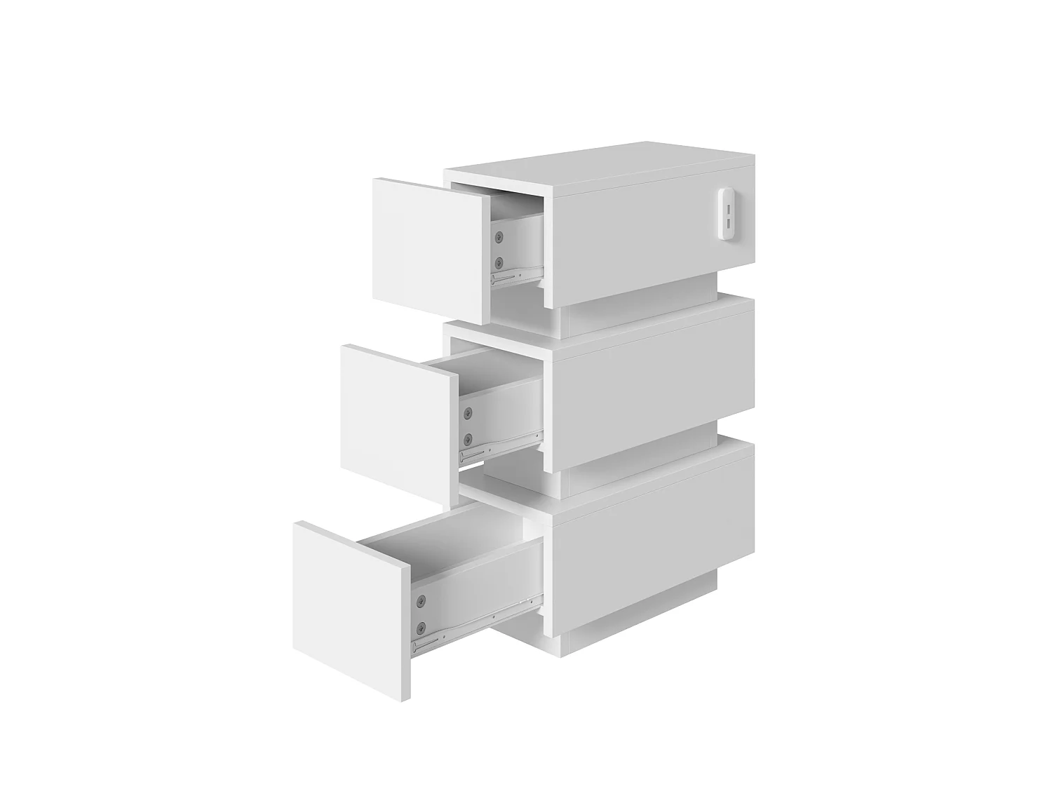 Sæt af 2 natborde 20 x 40 x 59,5 cm - med stikkontakt og LED-belysning - med 3 skuffer - hvid