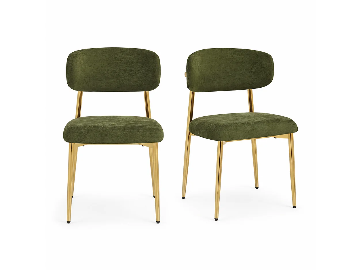 Lot de 2 Chaises de Salle à Manger Modernes 51x50x81cm - Chaises Rembourrées avec Piétement Doré, Charge 125kg, Style Élégant - Vert et Doré