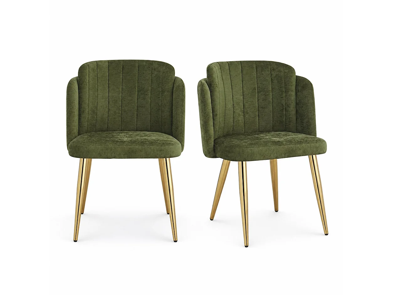 Lot de 2 Chaises de Salle à Manger Modernes 58.5x62x78cm - chaise rembourrée - pieds de chaise réglables en hauteur - Vert et Doré