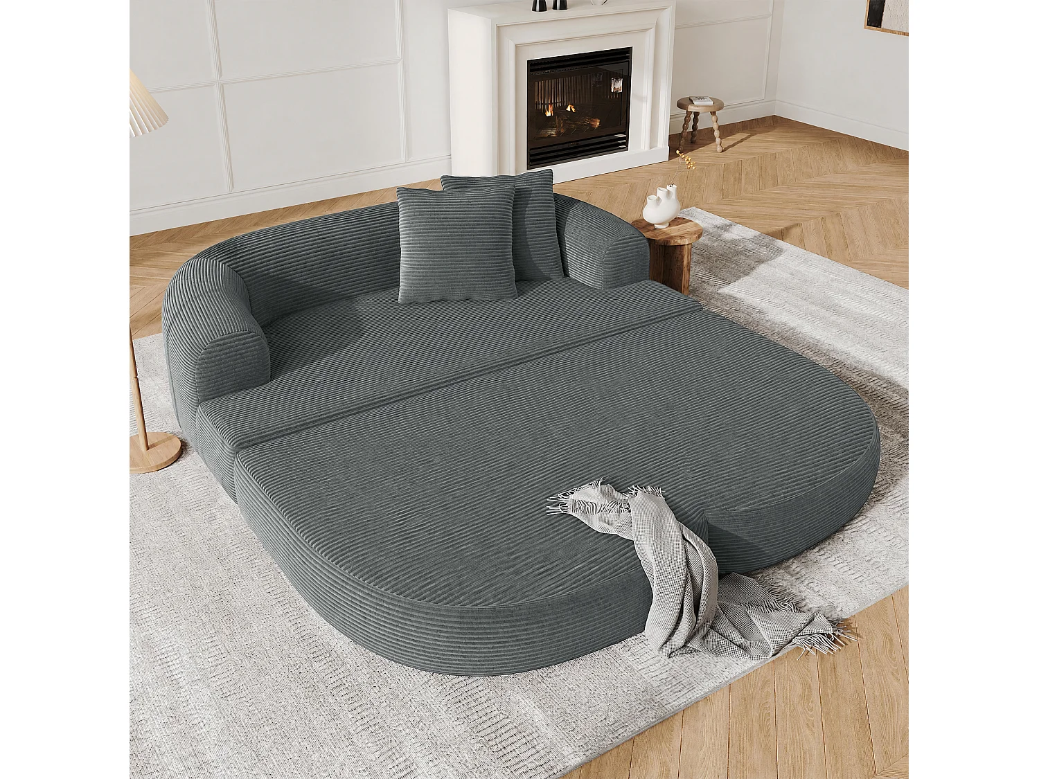 Canapé 2 places moderne en velours côtelé - Canapé lounge pliable - Accoudoirs amovibles avec porte-gobelets - Gris foncé