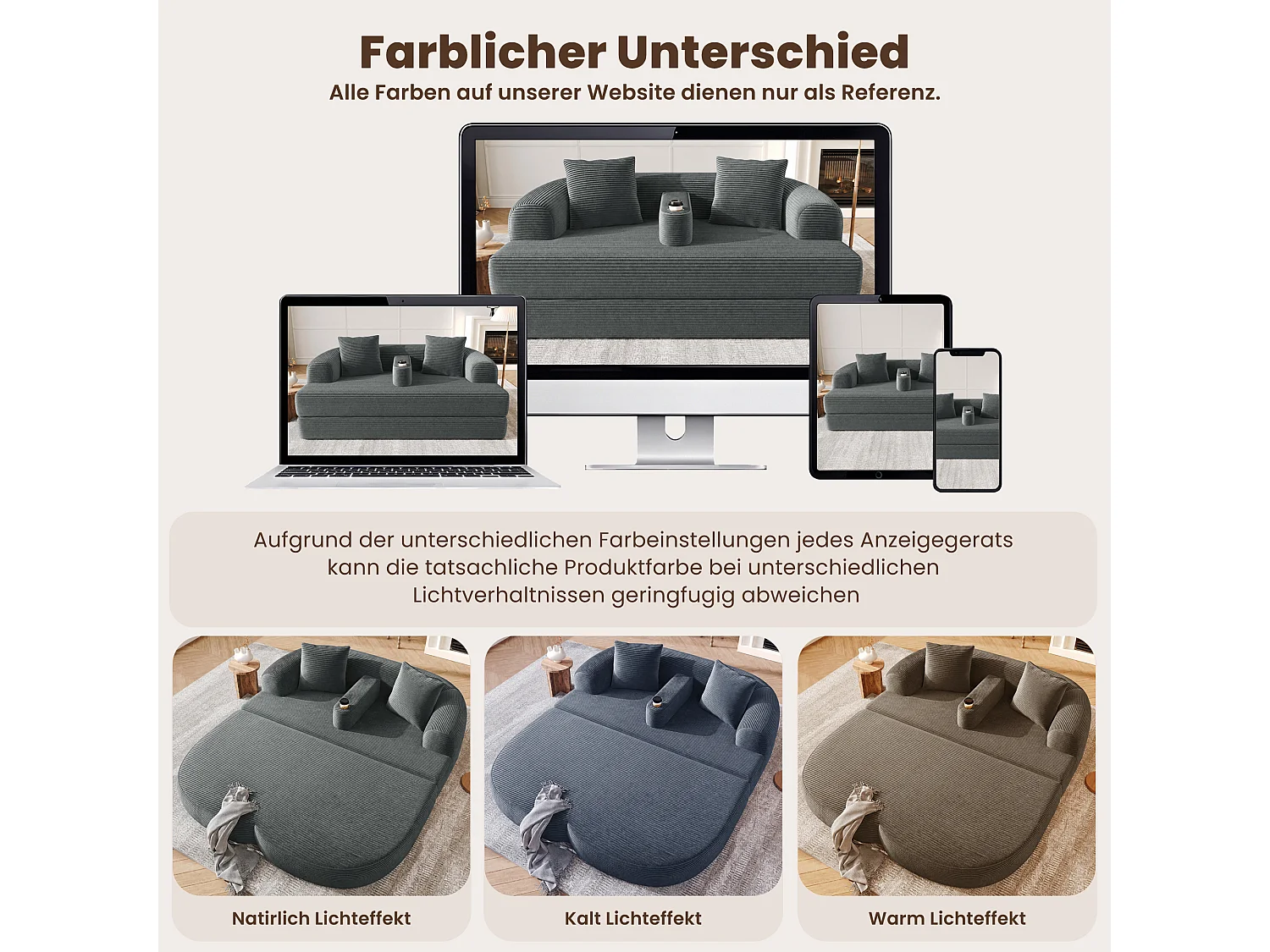 Canapé 2 places moderne en velours côtelé - Canapé lounge pliable - Accoudoirs amovibles avec porte-gobelets - Gris foncé