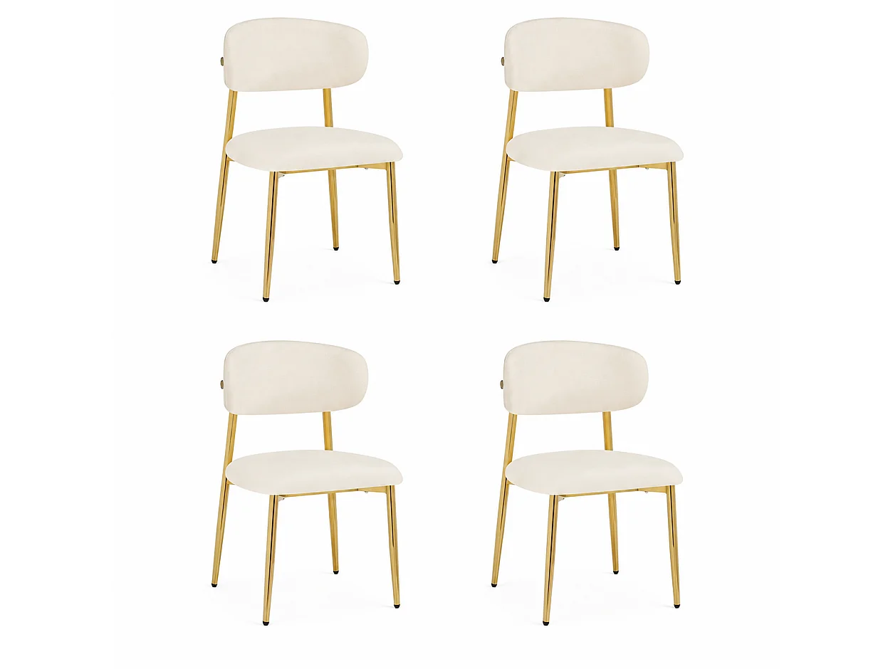 Lot de 4 Chaises de Salle à Manger Modernes 51x50x81cm - Chaises Rembourrées avec Piétement Doré, Charge 125kg, Style Élégant - Blanc et Doré