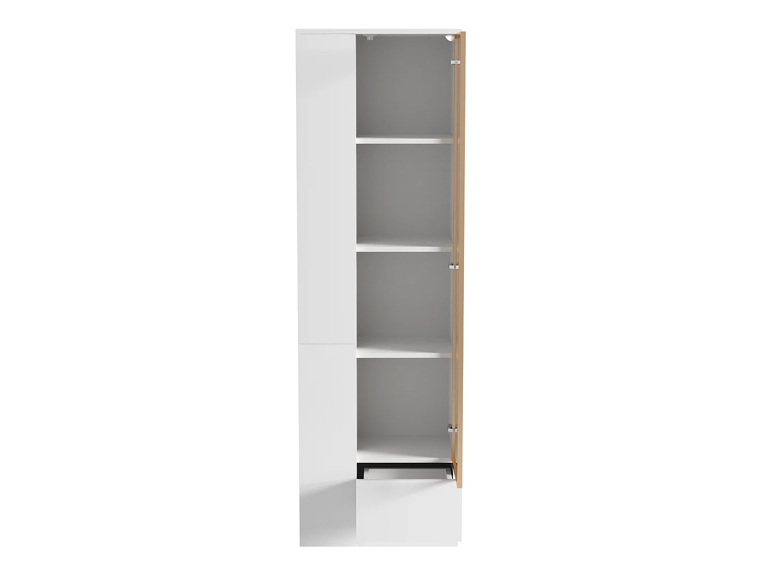 Vitrine 50x35x160cm - avec 1 porte vitrée et 1 tiroir - avec éclairage LED - compartiments de rangement ouverts - Blanc