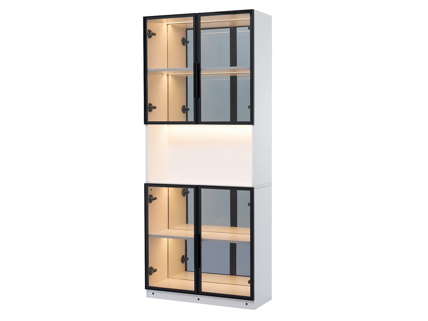 Lot de 2 vitrines en verre 140 x 30 x 170 cm - Éclairage LED et fond miroir - Avec 8 portes en verre trempé gris - MDF - Blanc