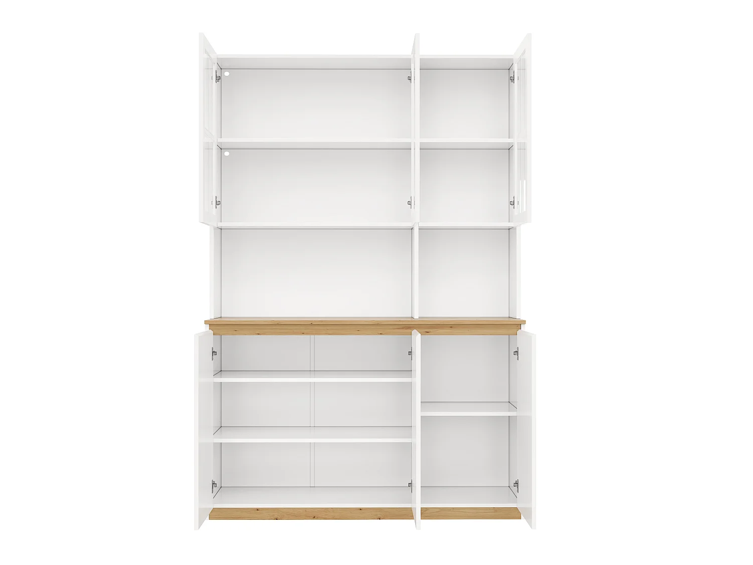 Moderne vitrine 120x38x200 cm - Met LED en glazen deuren - 6 deuren en houten plank - MDF - Wit+Natuurlijk
