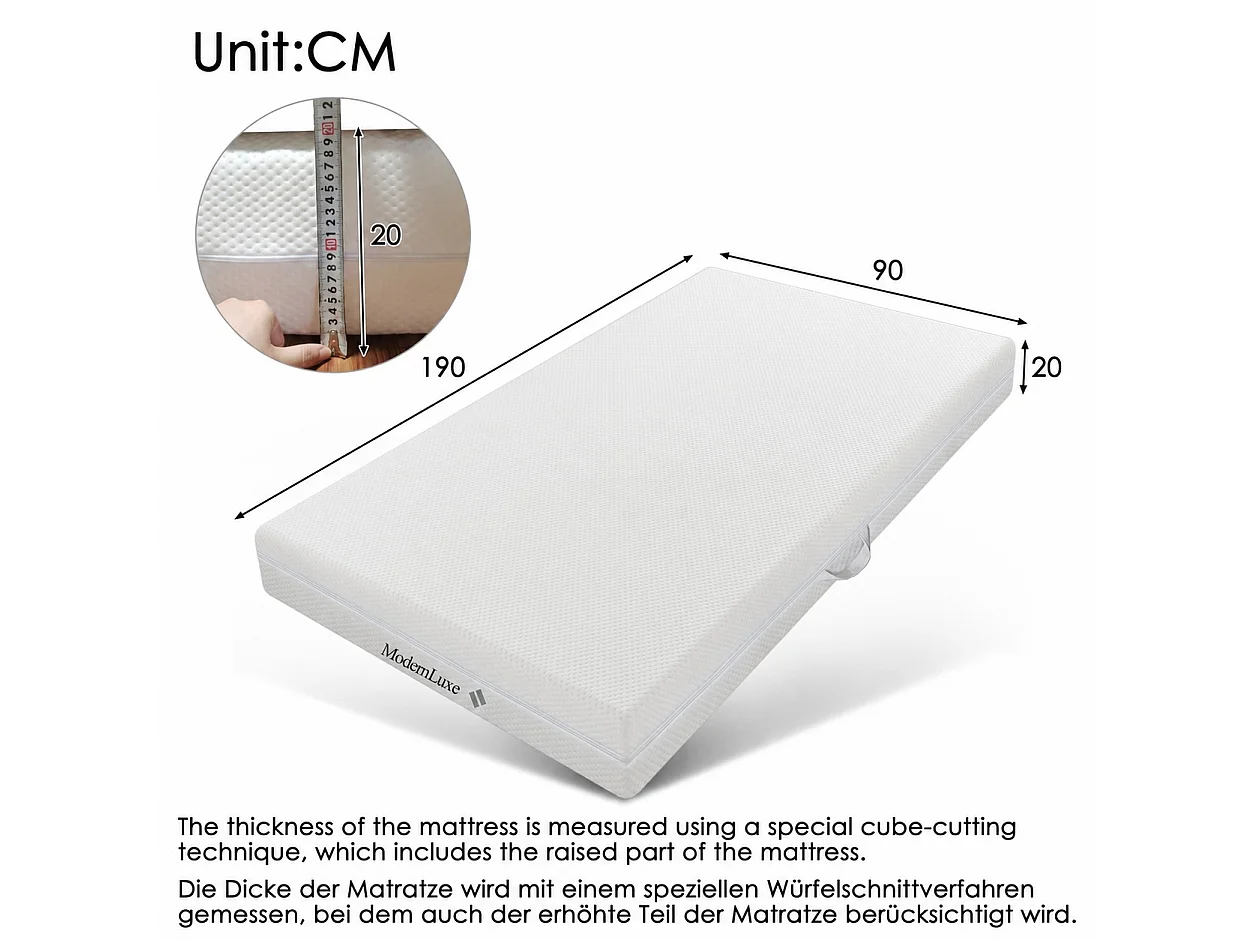 Materasso a molle 90 x 190 cm - 20 cm di spessore - schiuma fredda - durezza H3/H2 - con maniglie, fodera del materasso rimovibile e lavabile - bianco