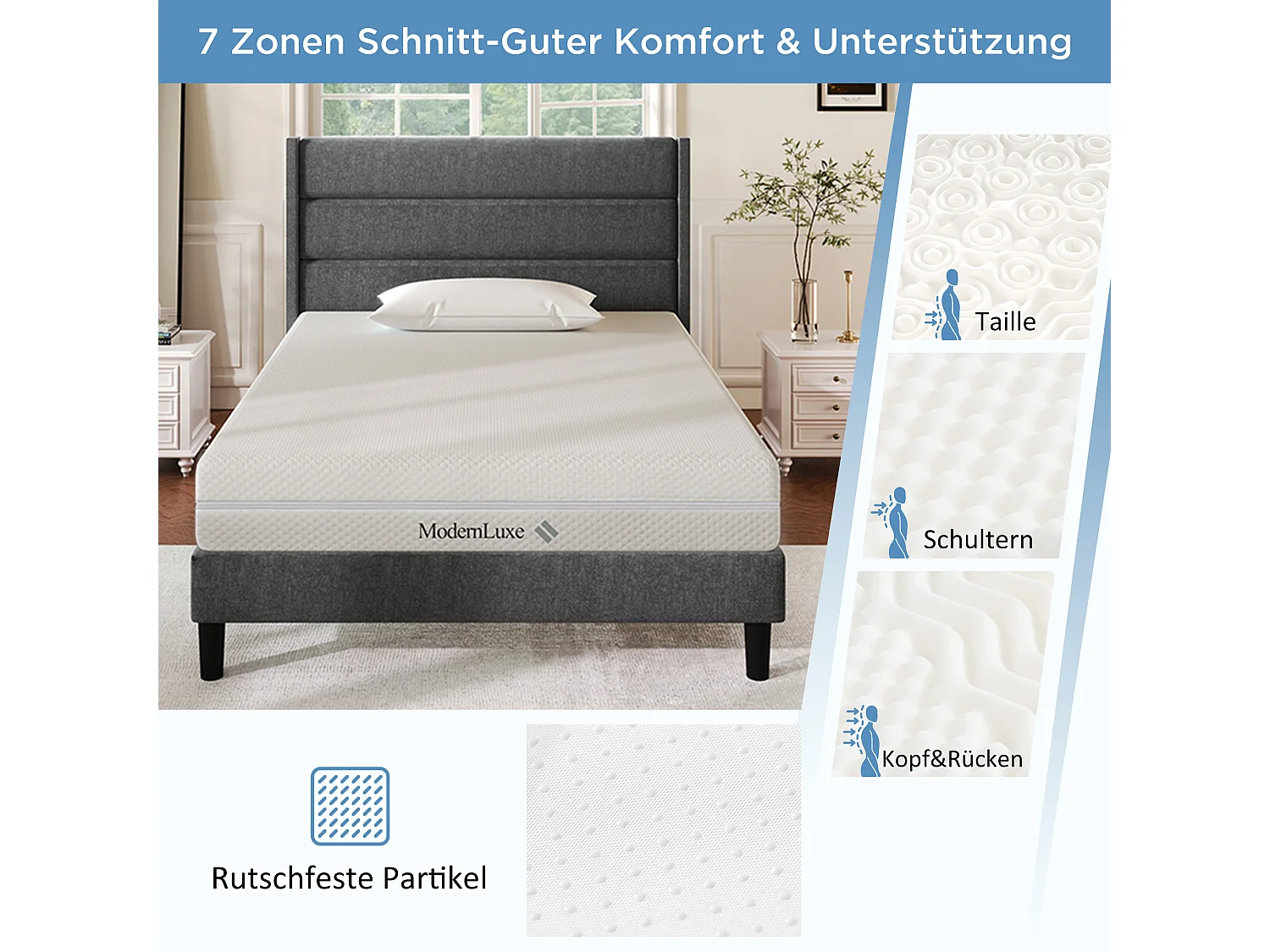 Materasso a molle 90 x 190 cm - 20 cm di spessore - schiuma fredda - durezza H3/H2 - con maniglie, fodera del materasso rimovibile e lavabile - bianco