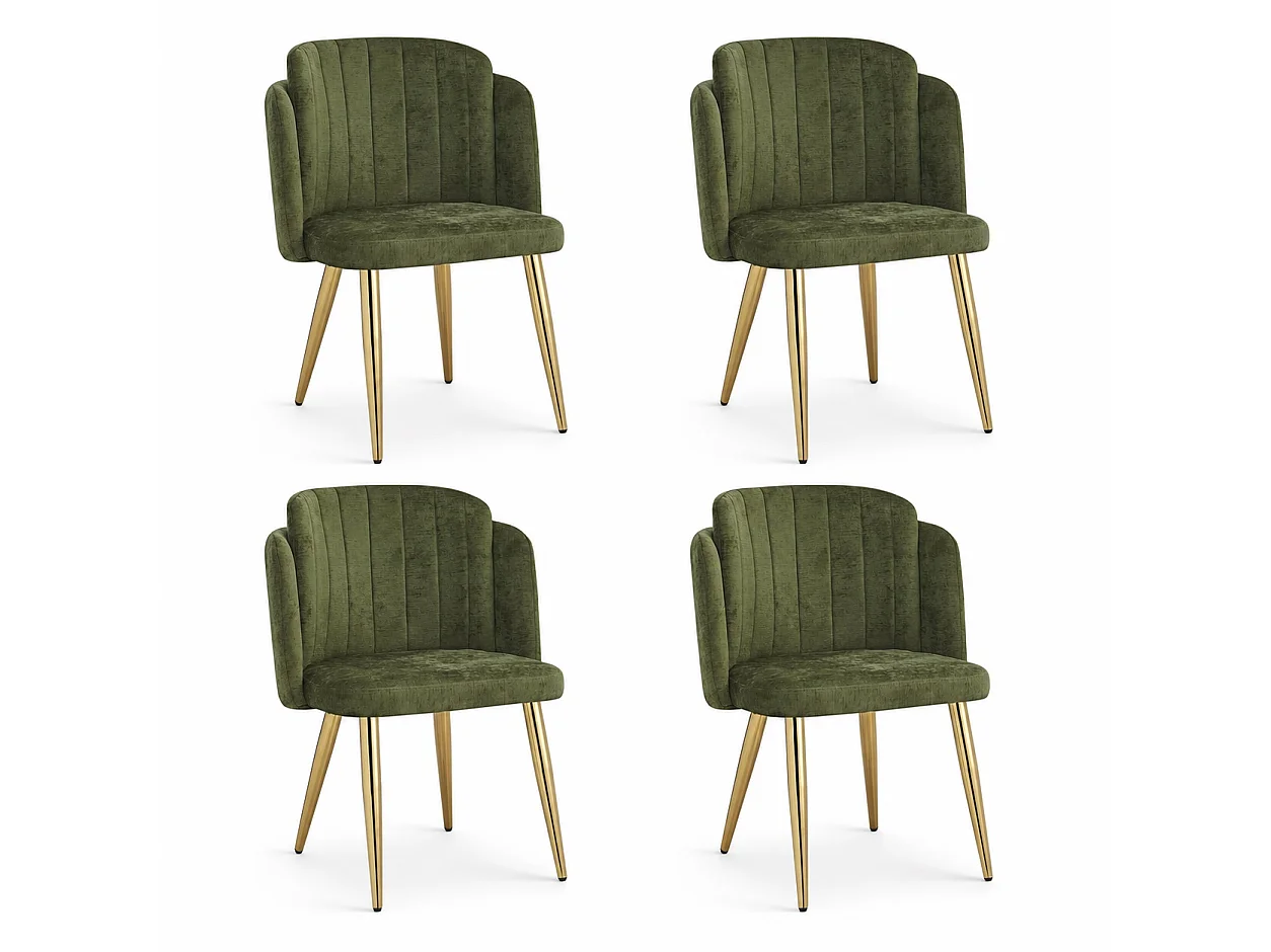 Set di 4 Sedie da Pranzo Moderne 58,5x62x78 cm - Sedie Imbottite - Gambe delle Sedie Regolabili in Altezza - Verde e Oro