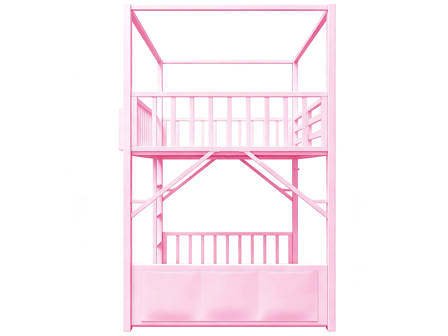 Metal stapelbed 90 x 200 cm - met veiligheidshekken - met ladder - roze (matras niet inbegrepen)