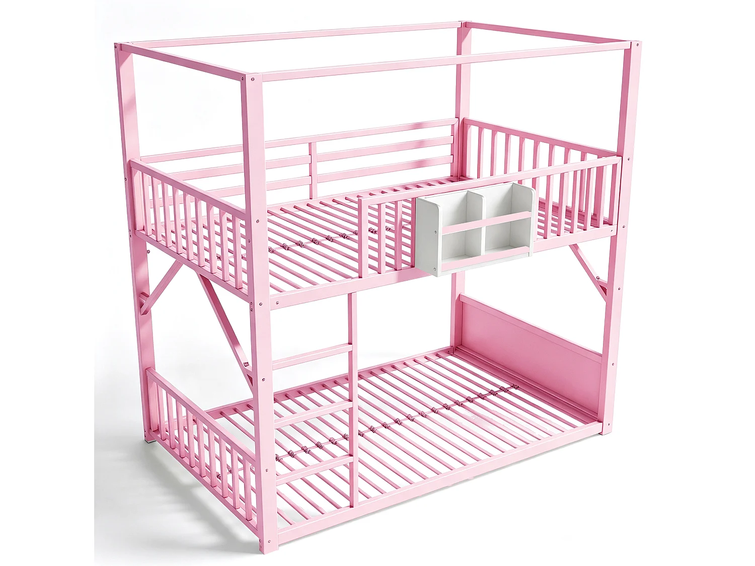 Metal stapelbed 90 x 200 cm - met veiligheidshekken - met ladder - roze (matras niet inbegrepen)