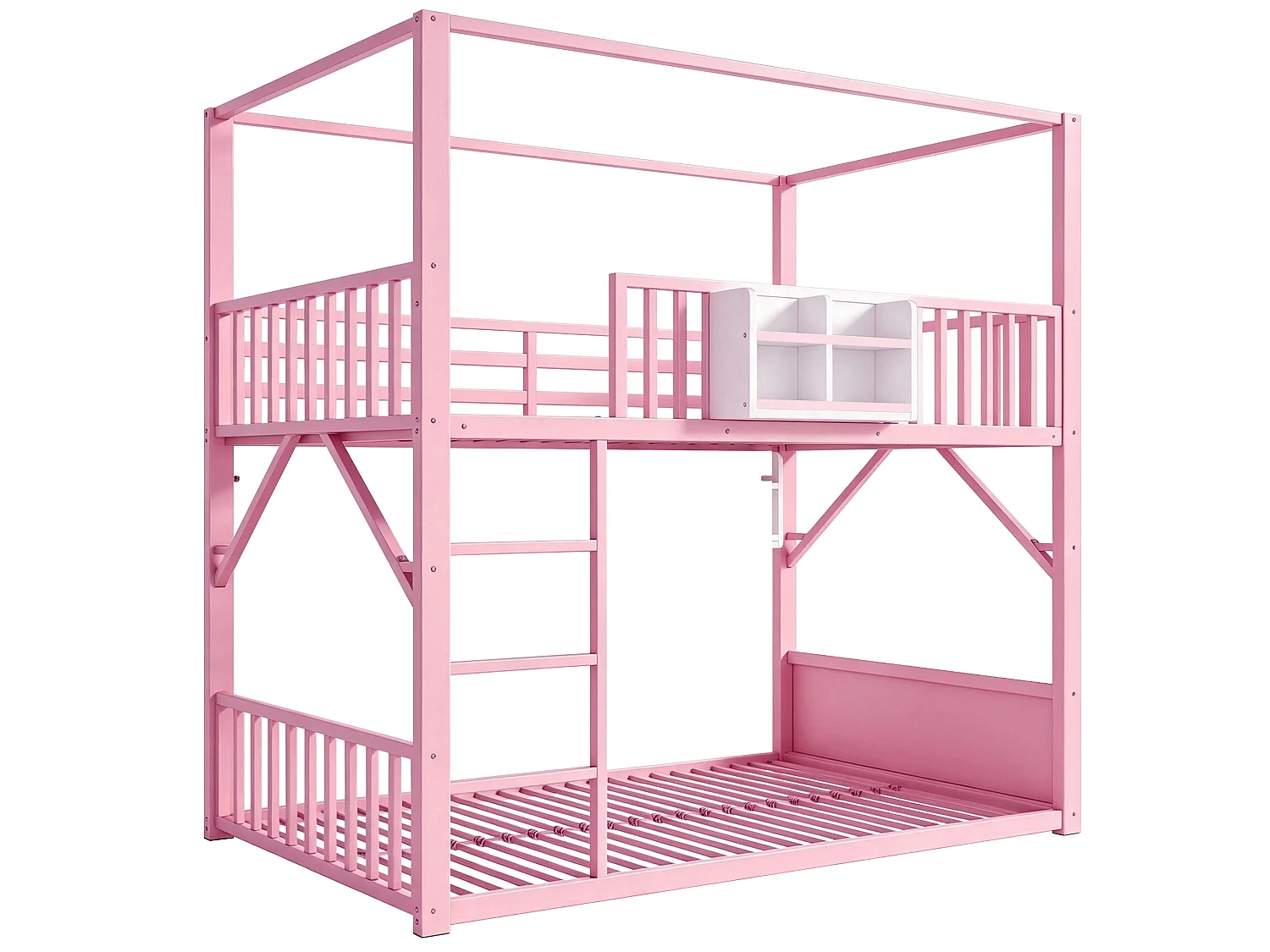 Metal stapelbed 90 x 200 cm - met veiligheidshekken - met ladder - roze (matras niet inbegrepen)
