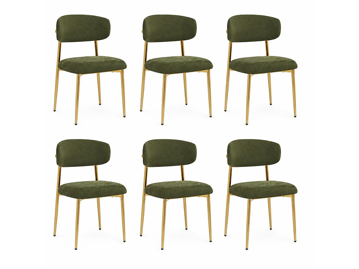 Lot de 6 Chaises de Salle à Manger Modernes 51x50x81cm - Chaises Rembourrées avec Piétement Doré, Charge 125kg, Style Élégant - Vert et Doré