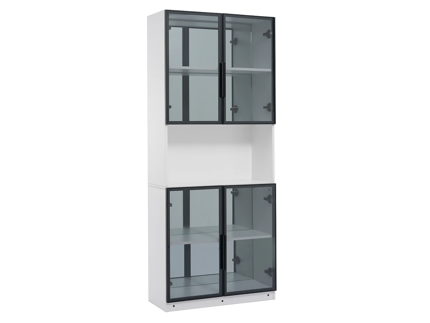 Vitrine en verre 70 x 30 x 170 cm - Éclairage LED et fond miroir - Avec 4 portes en verre trempé gris - MDF - Blanc