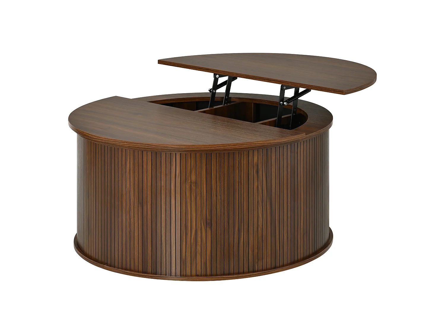 Tavolino da salotto rotondo rialzabile 88x88x53.5cm - Altezza regolabile - Con vano portaoggetti - Piedistallo cilindrico - MDF - Marrone