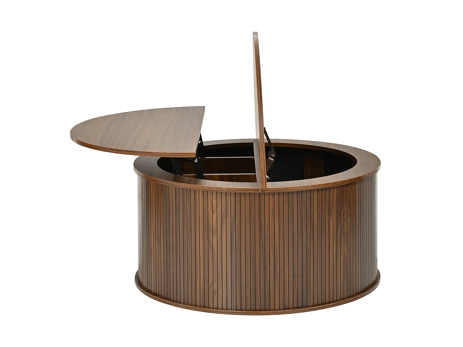 Tavolino da salotto rotondo rialzabile 88x88x53.5cm - Altezza regolabile - Con vano portaoggetti - Piedistallo cilindrico - MDF - Marrone