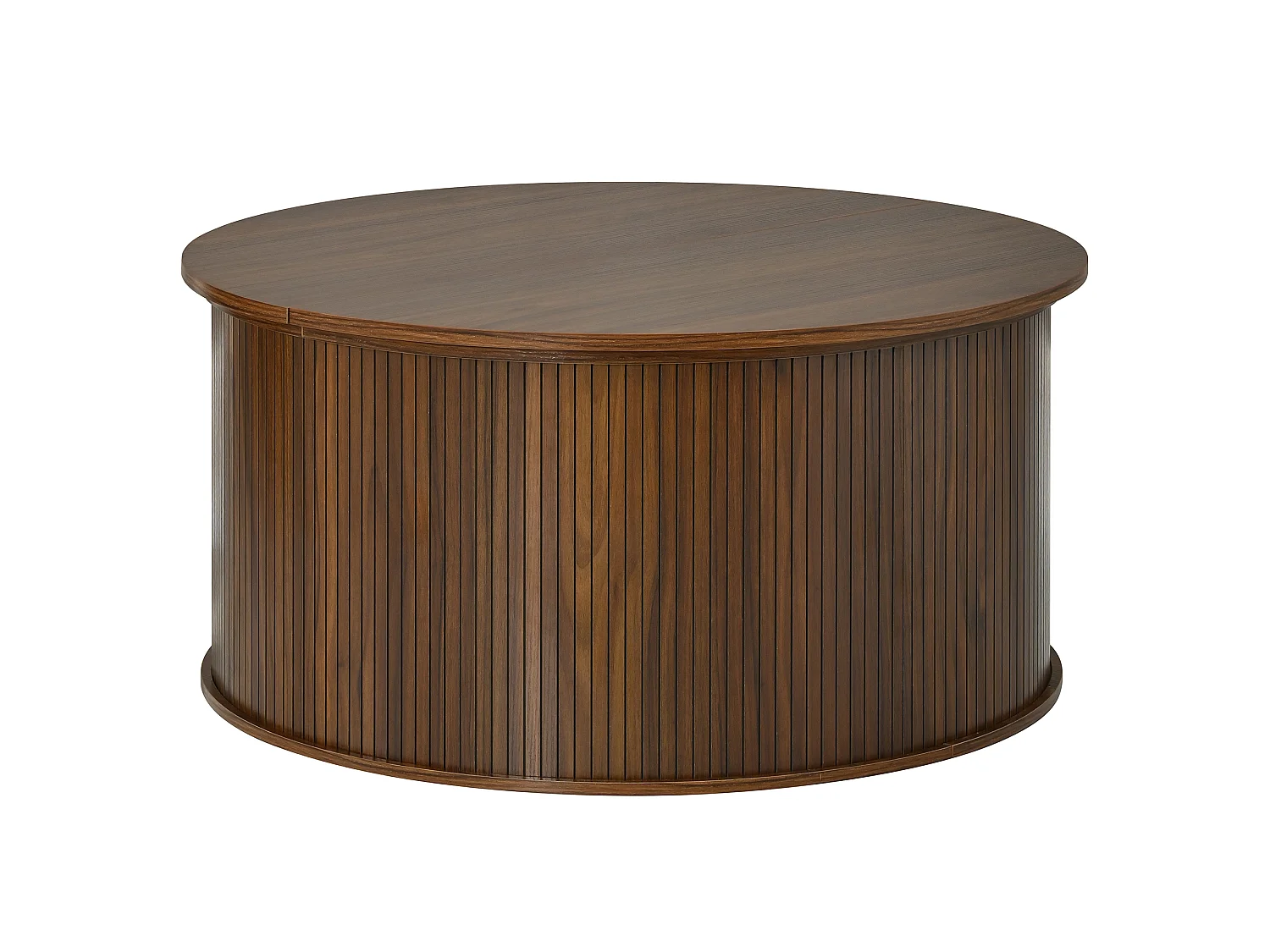 Tavolino da salotto rotondo rialzabile 88x88x53.5cm - Altezza regolabile - Con vano portaoggetti - Piedistallo cilindrico - MDF - Marrone