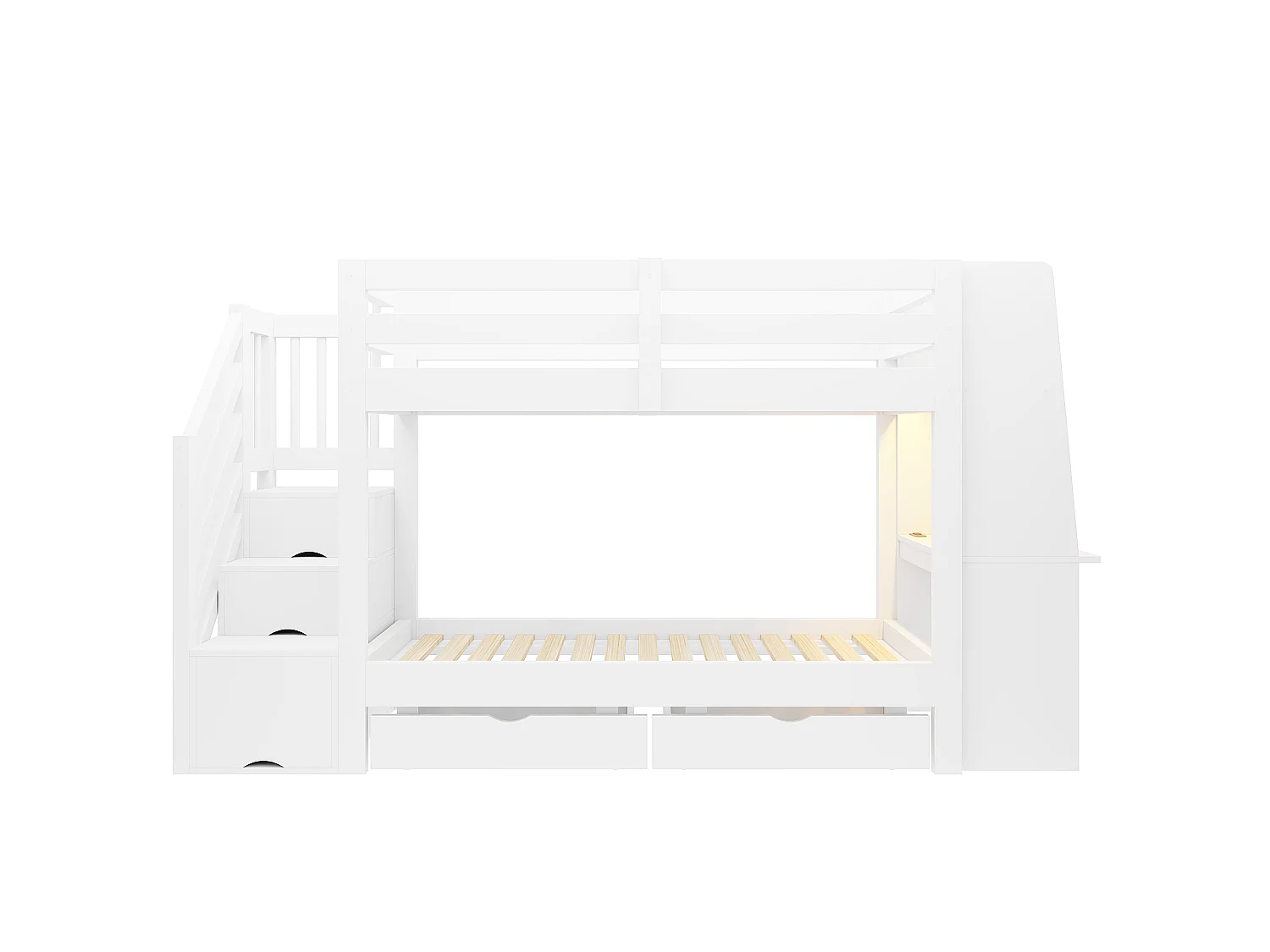 Hoogslaper 90 x 200 cm - met ladder - met ingebouwd bureau - met LED-verlichting - met elektrisch stopcontact - met 2 laden - wit (matras niet inbegrepen)