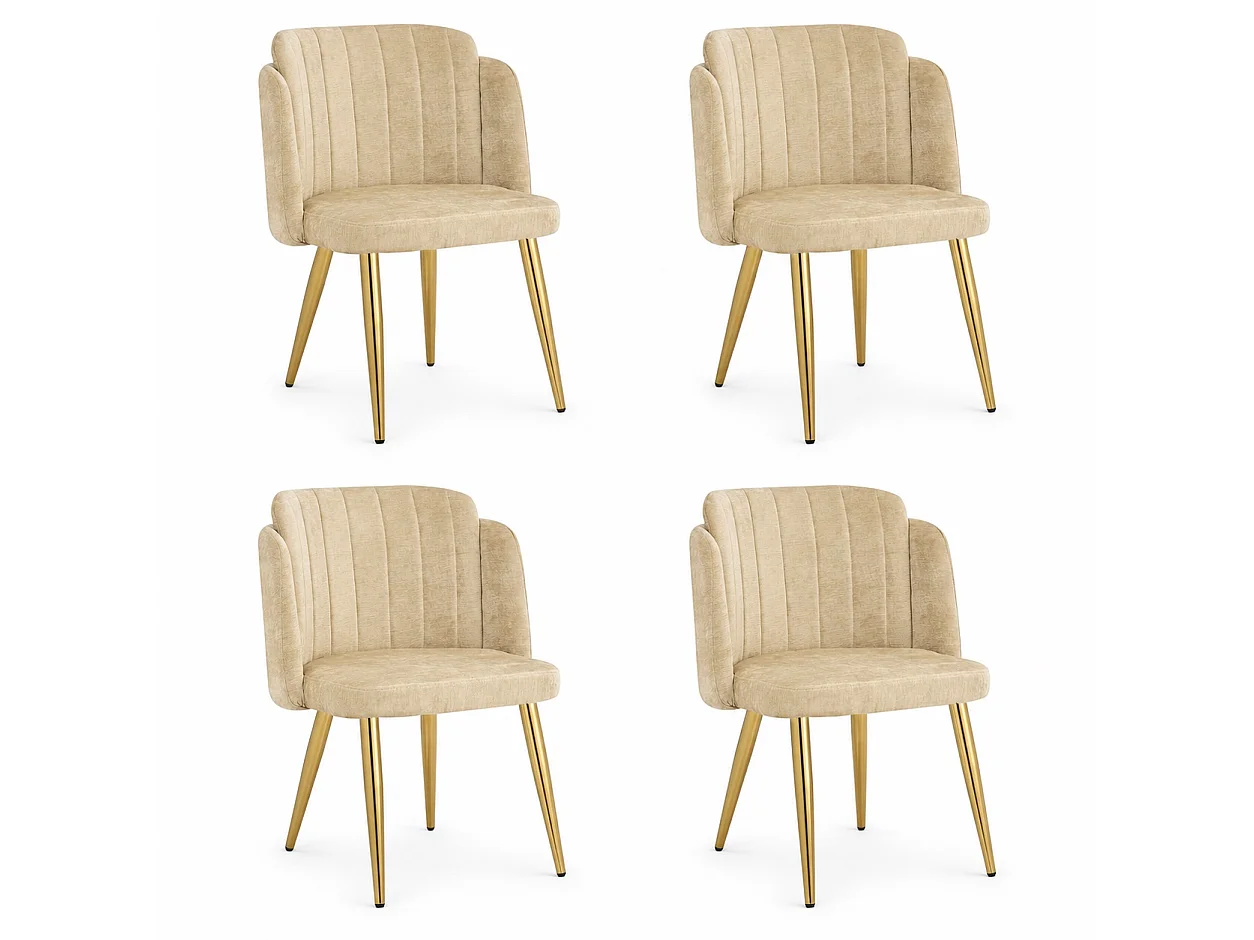 Lot de 4 Chaises de Salle à Manger Modernes 58.5x62x78cm - chaise rembourrée - pieds de chaise réglables en hauteur - Marron et Doré