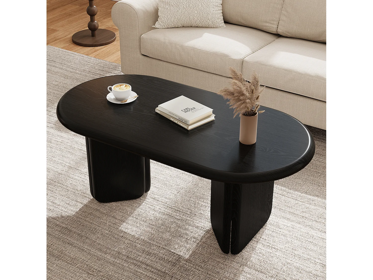 Table basse ovale moderne 99x50x40 cm - Table d'appoint pour salon - Pieds décoratifs - Idéale pour le salon - MDF - Noir