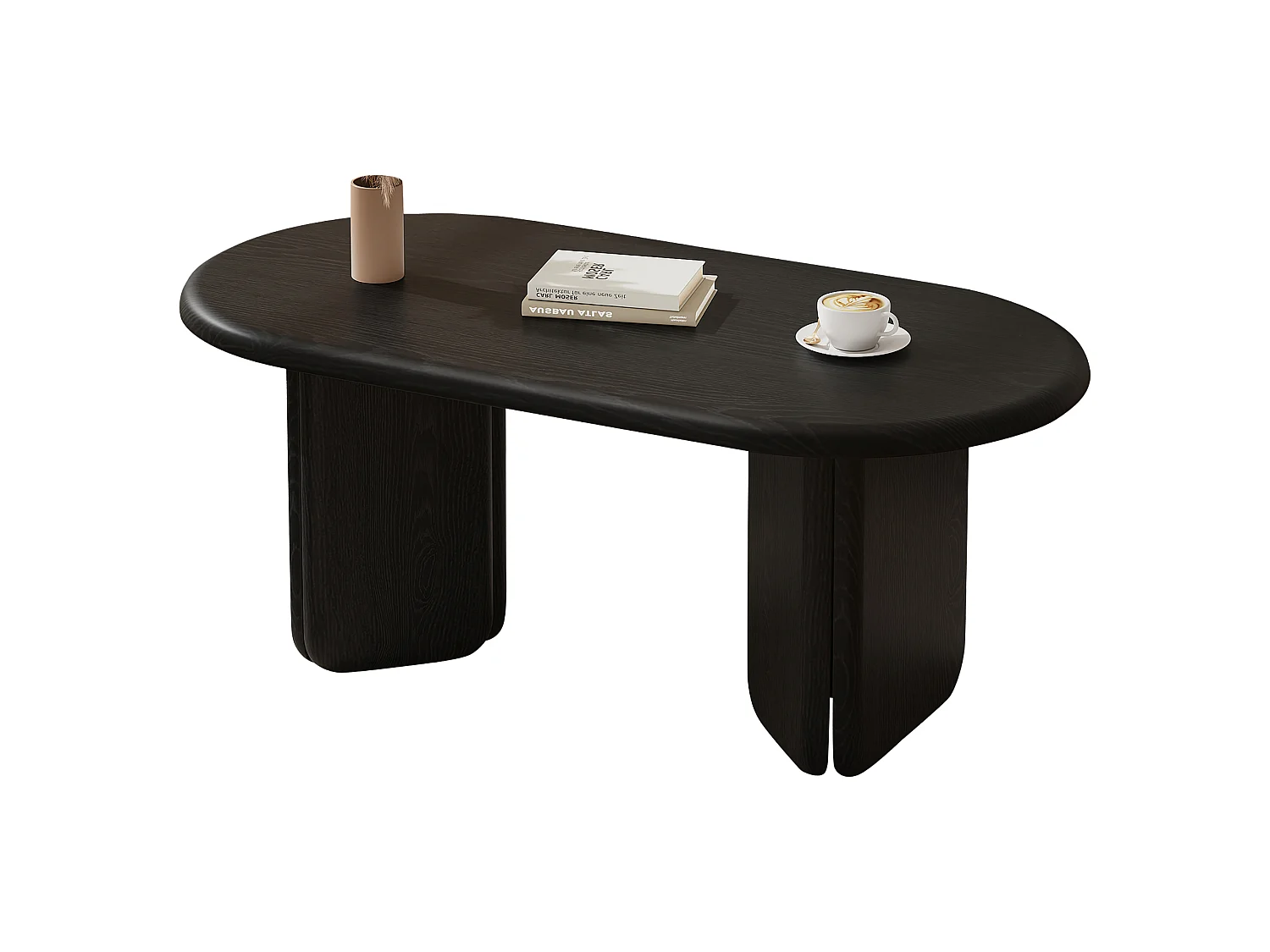 Table basse ovale moderne 99x50x40 cm - Table d'appoint pour salon - Pieds décoratifs - Idéale pour le salon - MDF - Noir