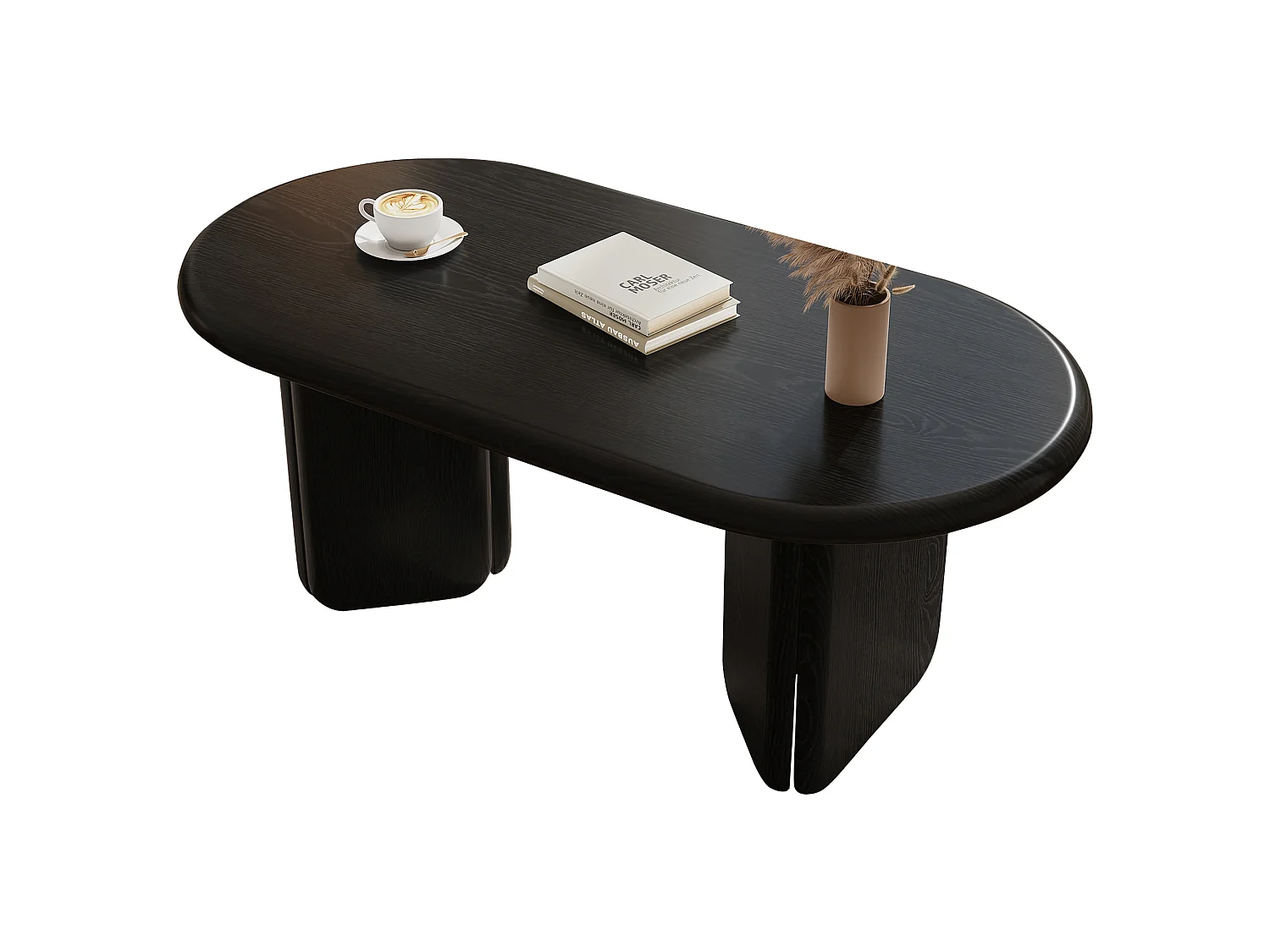 Table basse ovale moderne 99x50x40 cm - Table d'appoint pour salon - Pieds décoratifs - Idéale pour le salon - MDF - Noir