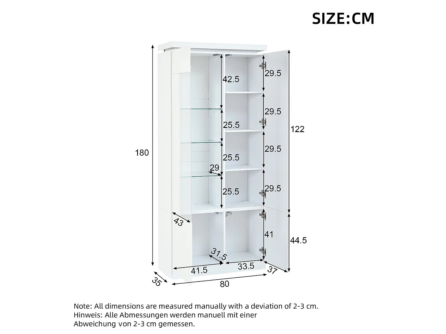 Vitrine à portes acryliques, vitrine en verre laqué brillant - Éclairage LED - 4 portes - Finition brillante - MDF - Blanc