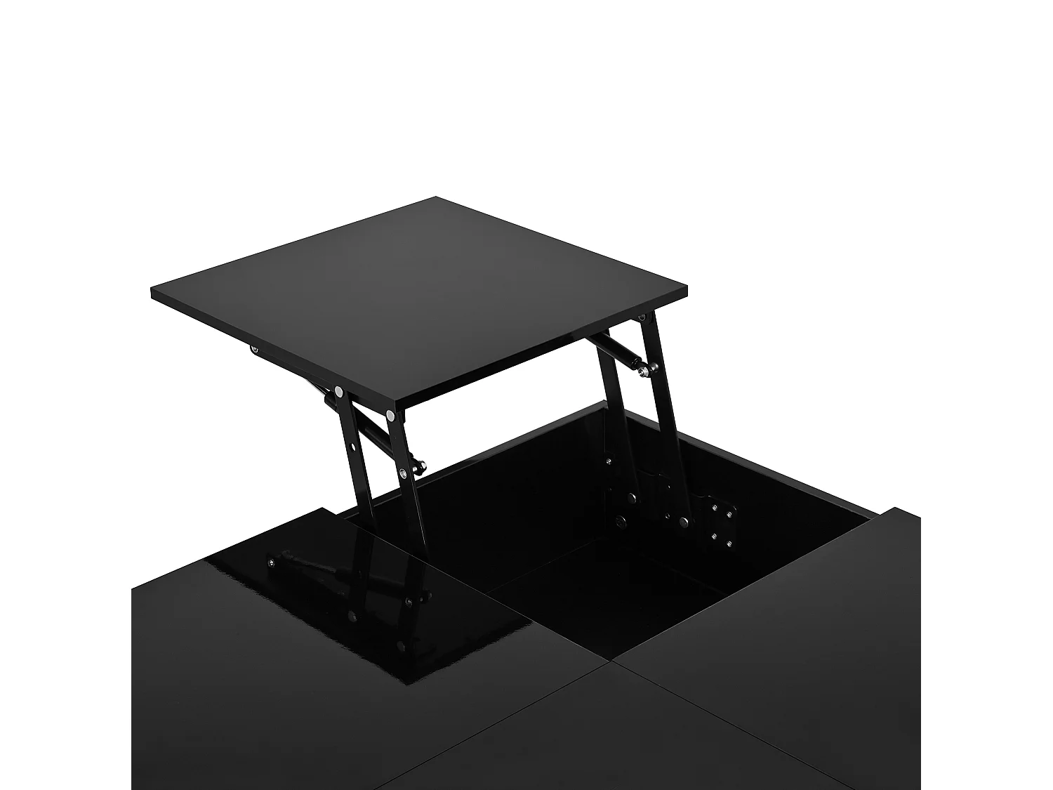 Firkantet hæve-/sænkebord - Bordplade med justerbar højde - 2 skuffer og 1 låg med hængsler - LED-belysning - Blank finish - Sort