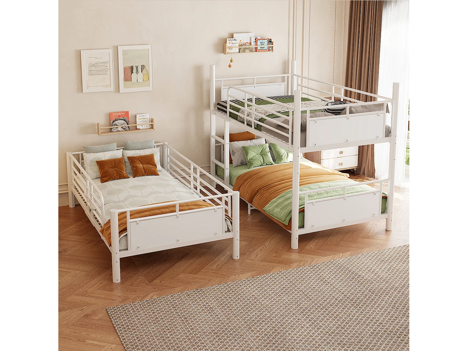 Lit superposé enfant 90 x 200 cm - avec échelle - avec barrières de sécurité - blanc (matelas non inclus)