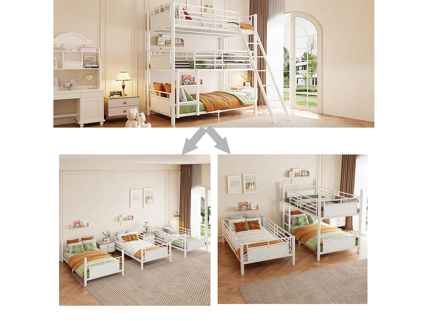 Lit superposé enfant 90 x 200 cm - avec échelle - avec barrières de sécurité - blanc (matelas non inclus)