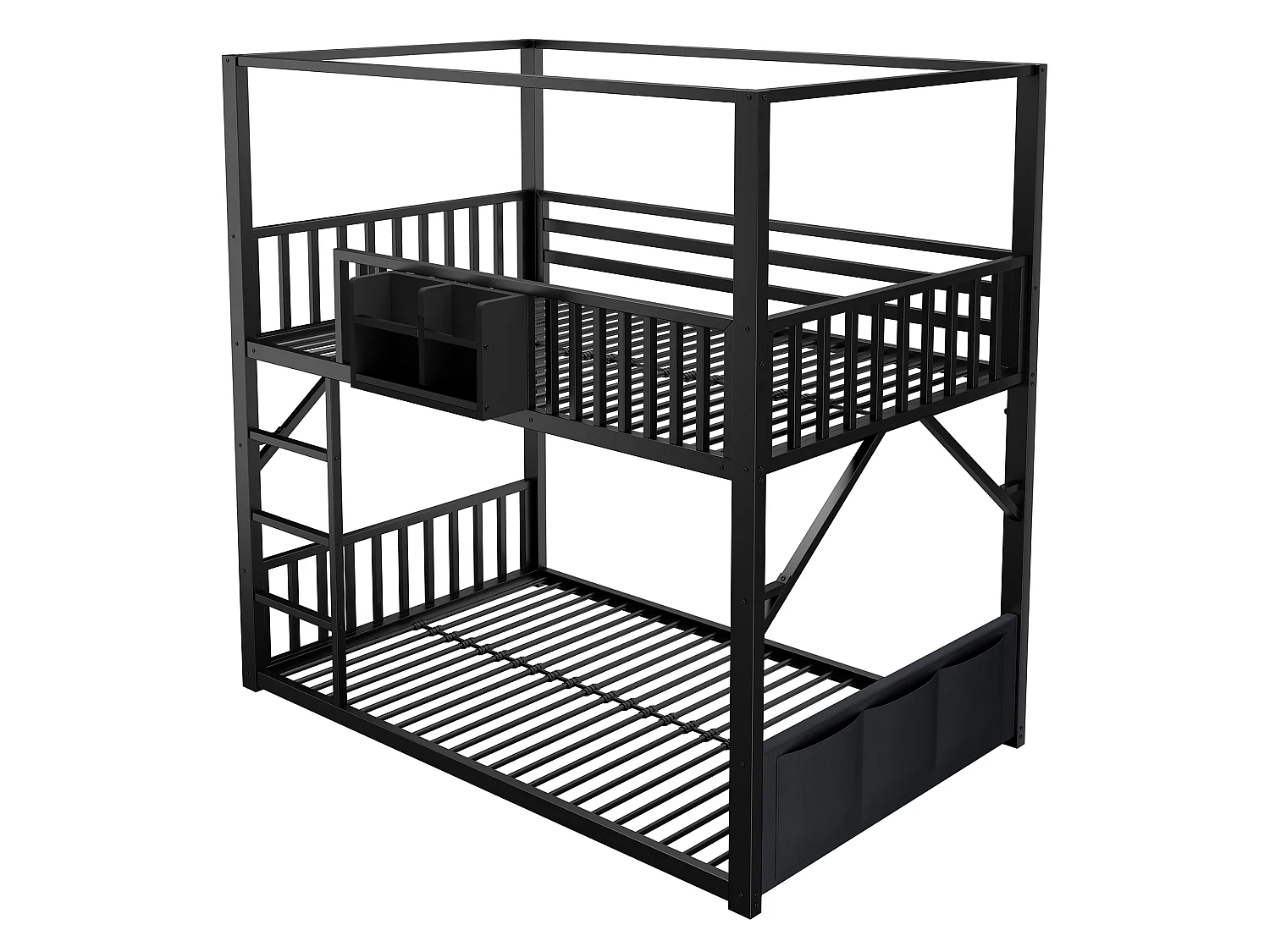 Metal stapelbed 90 x 200 cm - met veiligheidshekken - met ladder - Zwart (matras niet inbegrepen)