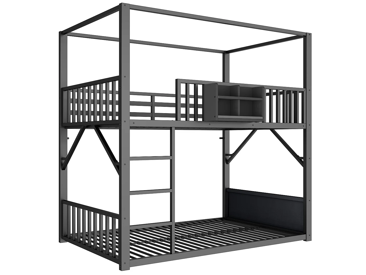 Metal stapelbed 90 x 200 cm - met veiligheidshekken - met ladder - Zwart (matras niet inbegrepen)