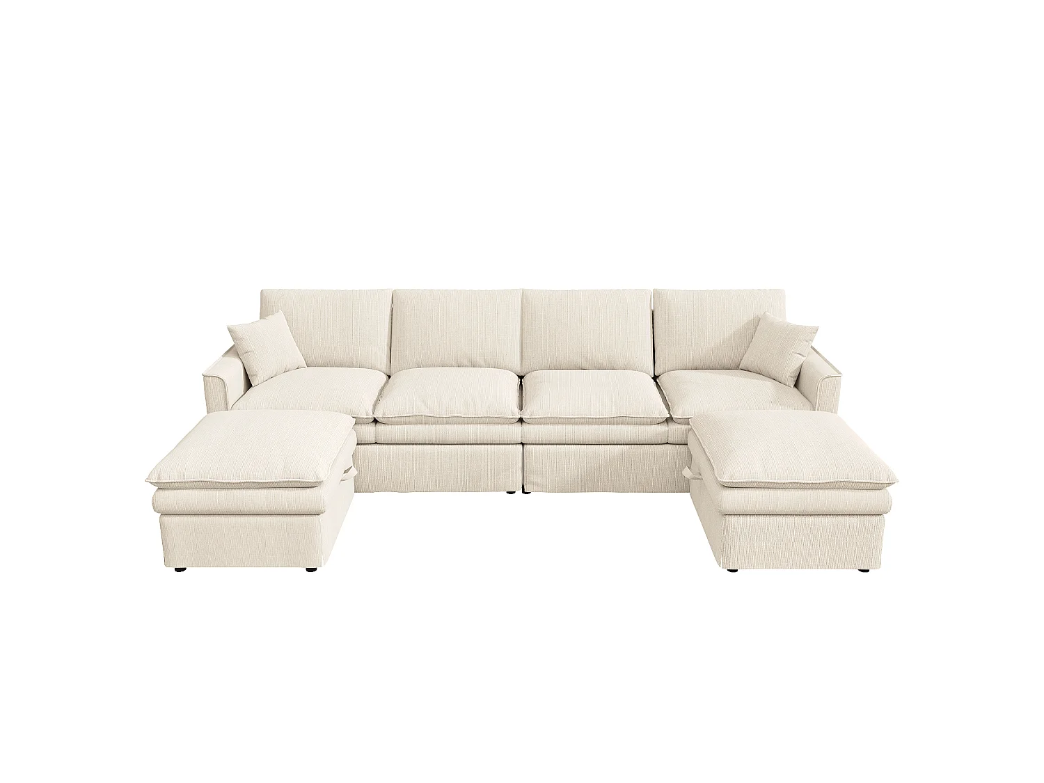 Hoekbank 6 zitplaatsen in U/L-vorm 277 × 80 × 135 cm - 2 afneembare opbergpoefs en 2 kussens - katoen en linnen - beige