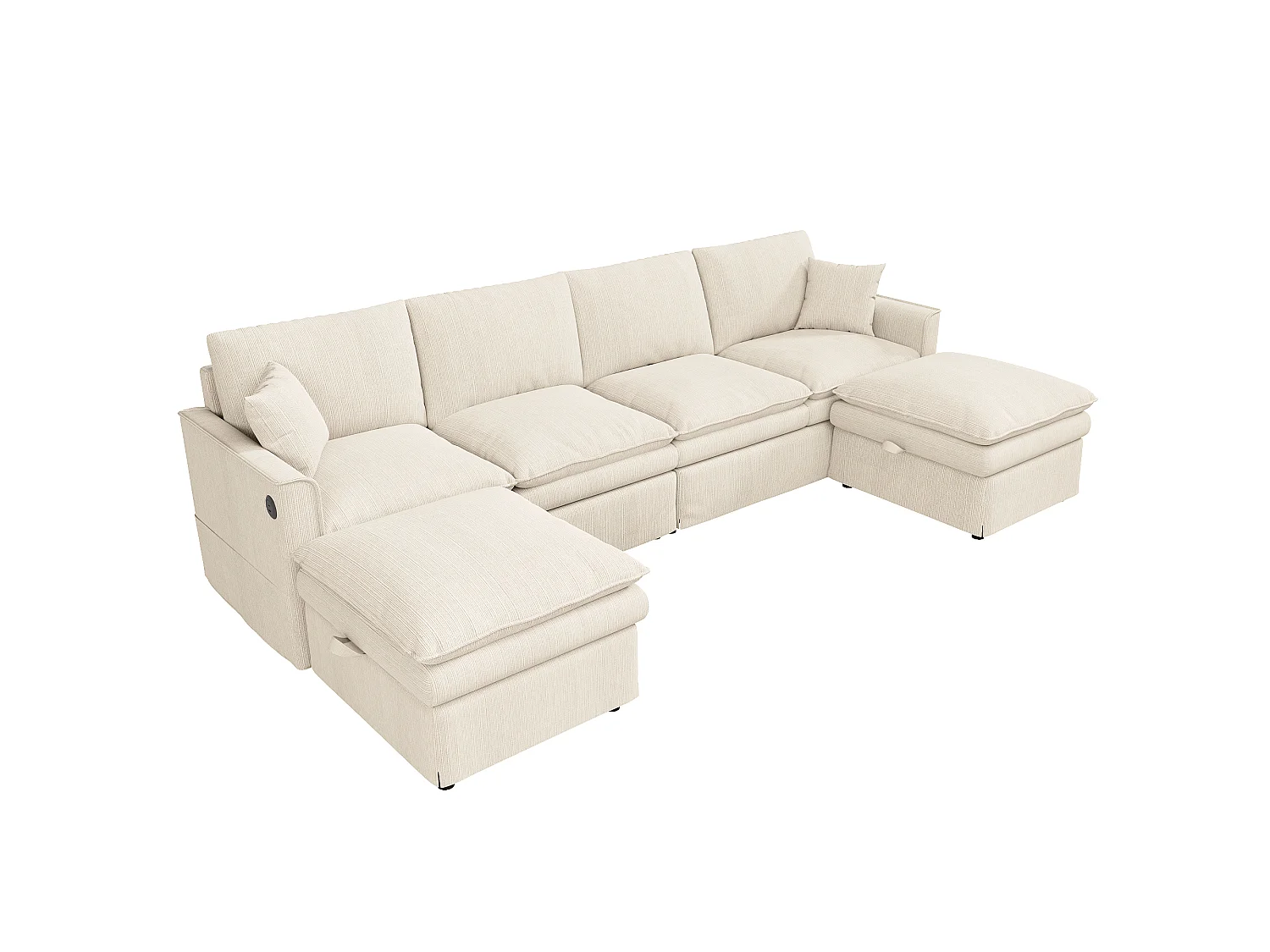 Hoekbank 6 zitplaatsen in U/L-vorm 277 × 80 × 135 cm - 2 afneembare opbergpoefs en 2 kussens - katoen en linnen - beige