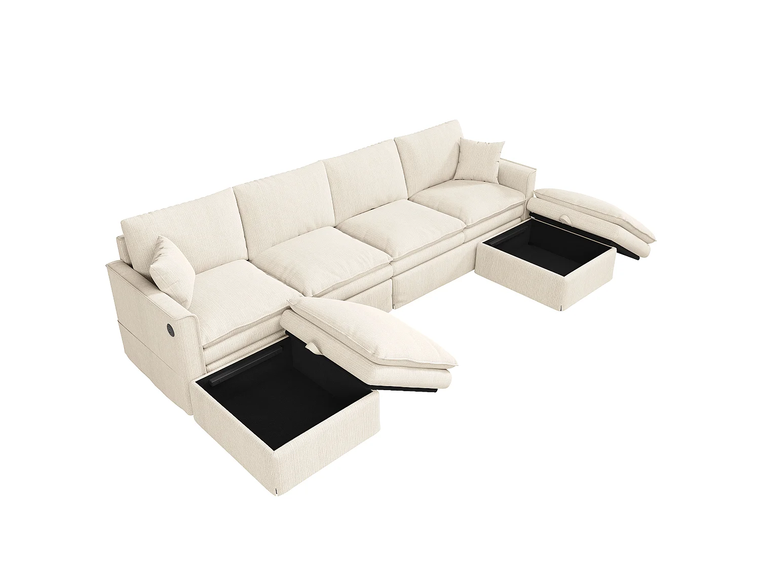 Hoekbank 6 zitplaatsen in U/L-vorm 277 × 80 × 135 cm - 2 afneembare opbergpoefs en 2 kussens - katoen en linnen - beige