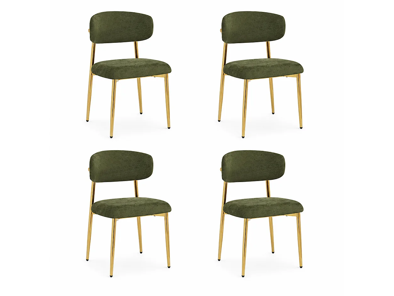 Set di 4 Sedie da Pranzo Moderne 51x50x81 cm - Sedie Imbottite con Gambe Dorate, Portata 125 kg, Stile Elegante - Verde e Oro