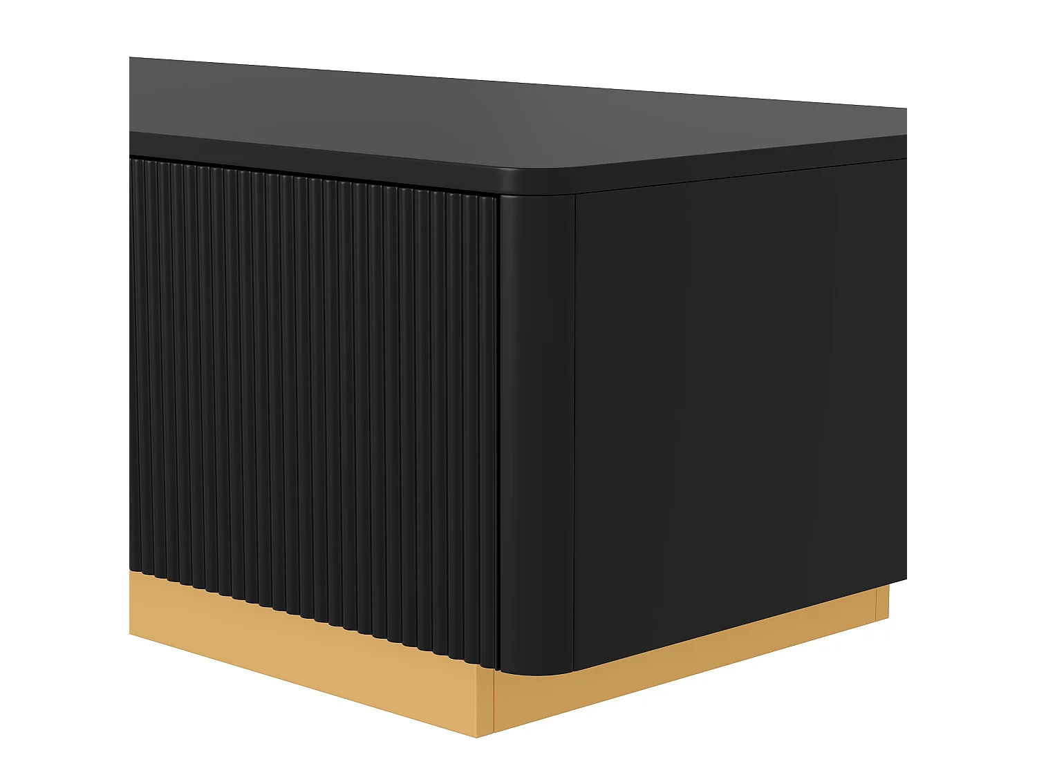 Moderne sofabord 110x50x35 cm - Med 2 skuffer og åbne hylder - Afrundede hjørner - MDF + spånplader - Sort