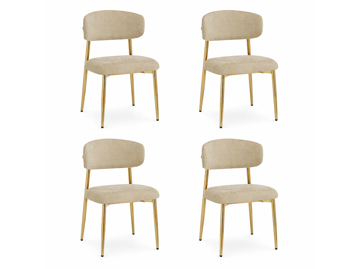 Lot de 4 Chaises de Salle à Manger Modernes 51x50x81cm - Chaises Rembourrées avec Piétement Doré, Charge 125kg, Style Élégant - Marron et Doré