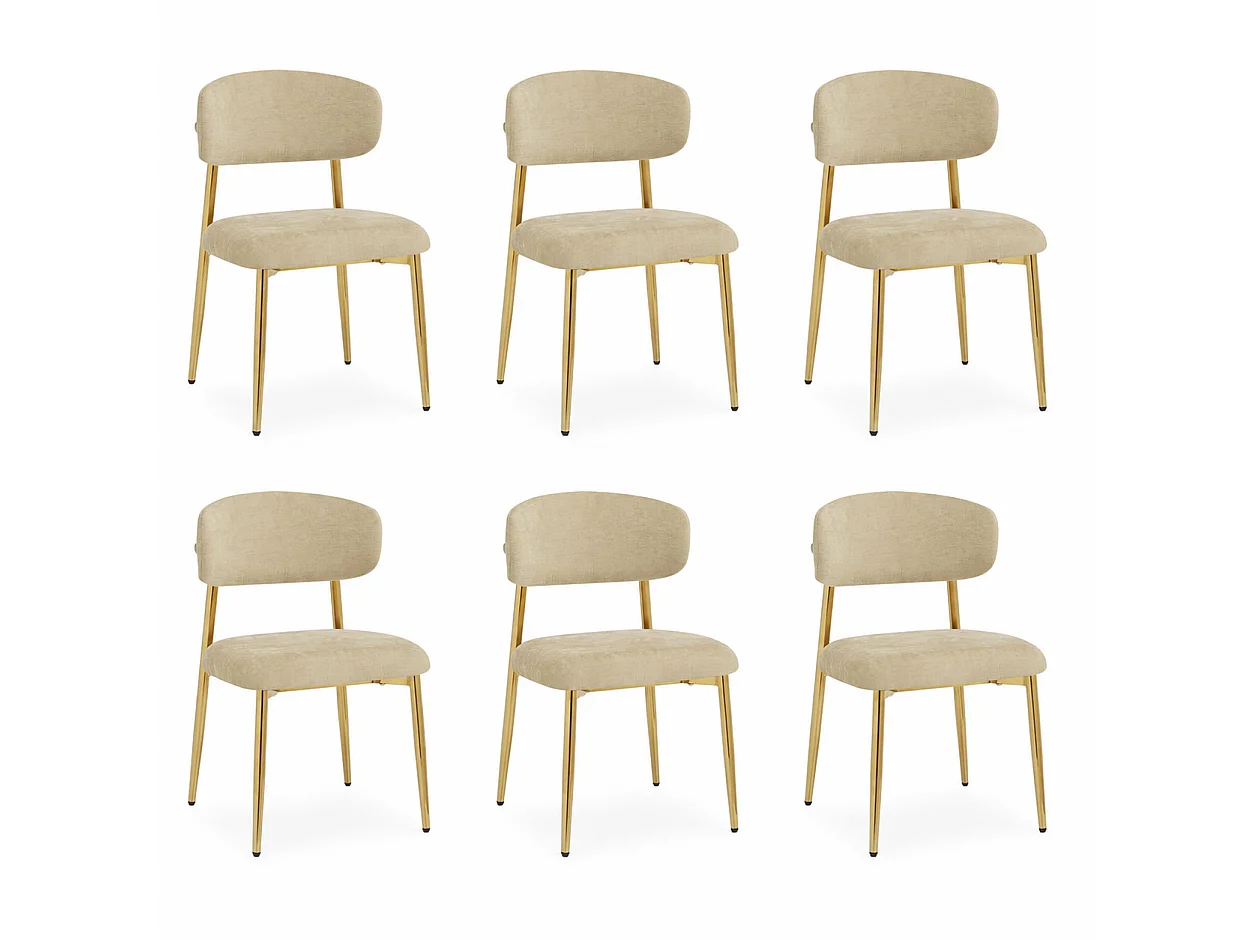 Lot de 6 Chaises de Salle à Manger Modernes 51x50x81cm - Chaises Rembourrées avec Piétement Doré, Charge 125kg, Style Élégant - Marron et Doré